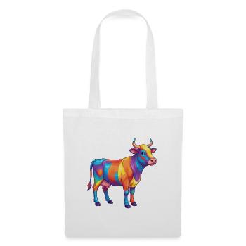 Bunte Kuh-Regenbogen-Pop-Art-Aquarell - Stoffbeutel - Weiß - Vorne