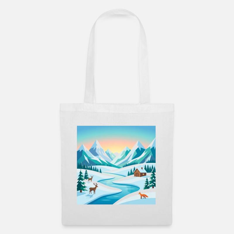 Alpine winter scenery with deer & hut - Tote Bag - white