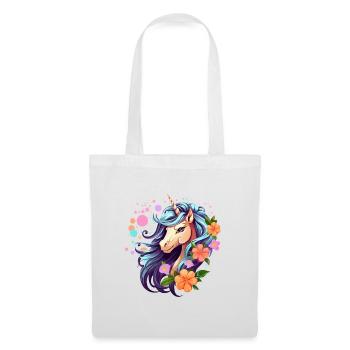 Blue Unicorn with Floral Wreath - Tote Bag - white - Front