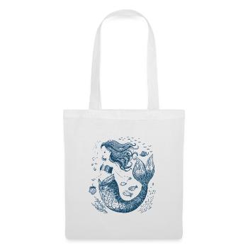 Blue Mermaid in Vintage Lineart Style - Tote Bag - white - Front