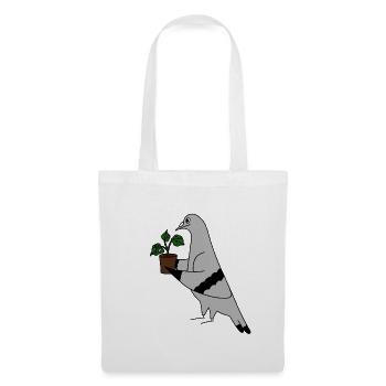Pigeon with Plant – Minimal urban illustration - Tote Bag - white - Front