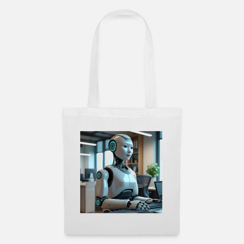 Humanoider Roboter im blauen Büro - Stoffbeutel - Weiß