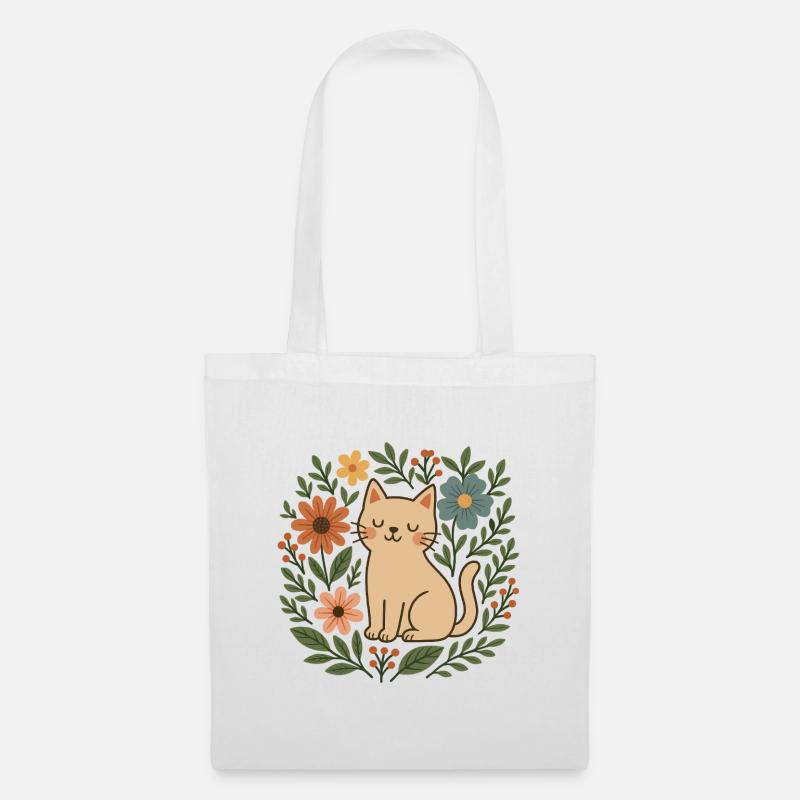 Chat fleuri parmi les fleurs - Sac en tissu - blanc