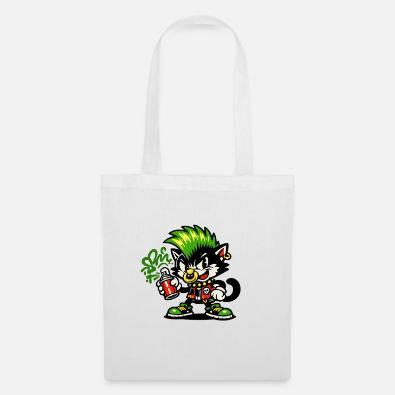 Punk Cat Graffiti Sprayer - Tote Bag - white