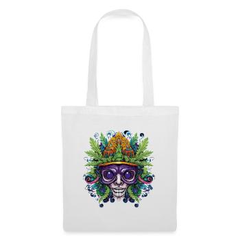 Crâne psychédélique avec couronne de feuilles - Sac en tissu - blanc - Devant