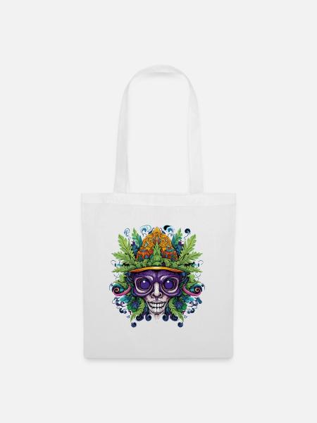 Psychedelischer Schädel mit Blattkrone - Stoffbeutel - Weiß