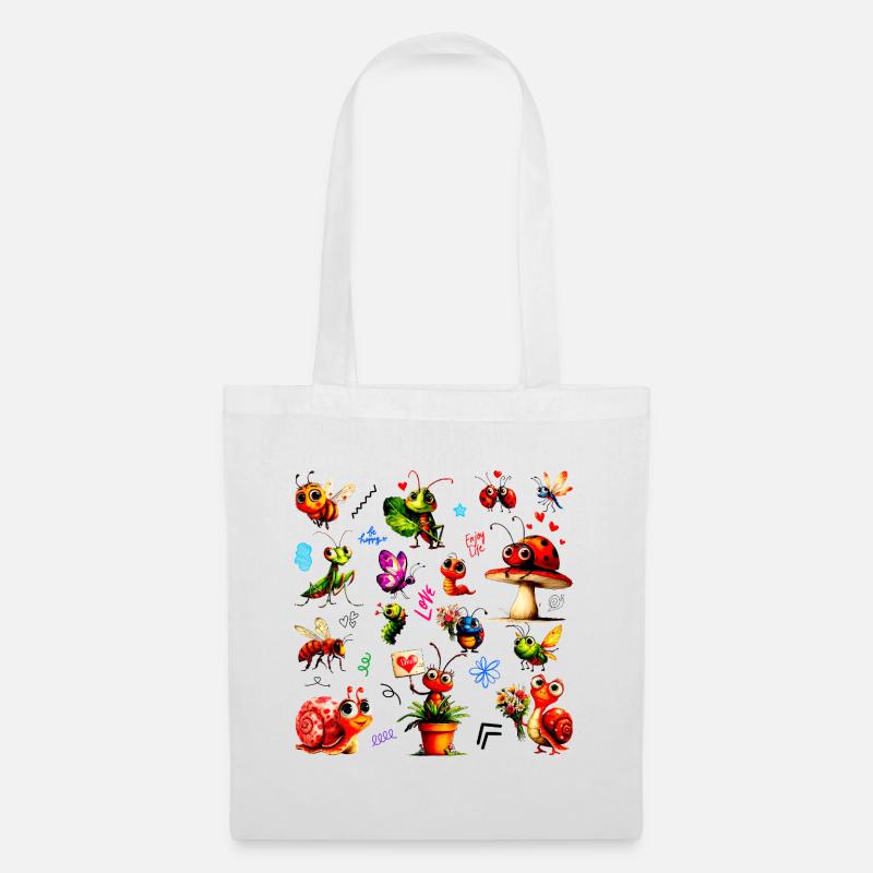Cute Lovely Bugs - Happy Insects Illustration - Stoffbeutel - Weiß