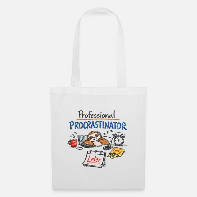 Professional Procrastinator – Faultier Büro Spruch - Stoffbeutel - Weiß