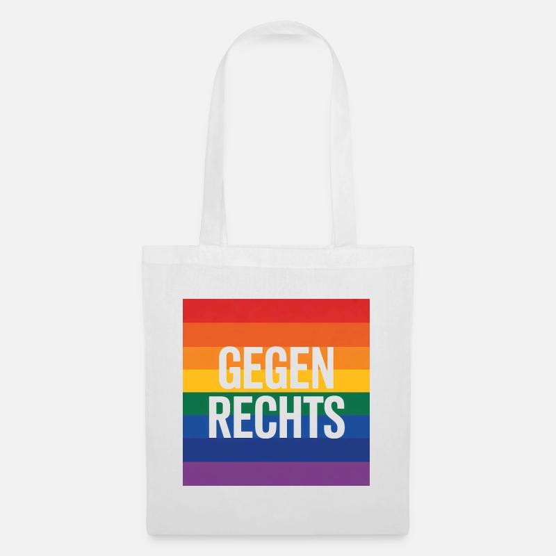 Gegen Rechts - Antifa Regenbogen Tee - Stoffbeutel - Weiß