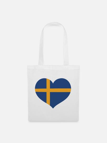 Schwedisches Flaggenherz - Stoffbeutel - Weiß
