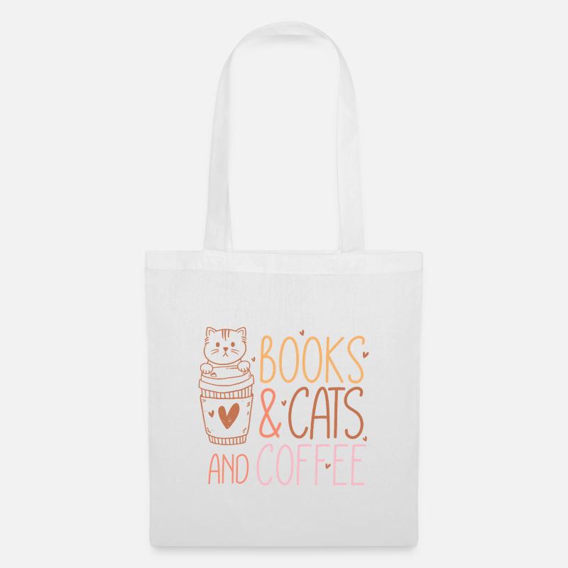 Bücher, Katzen und Kaffee - Stoffbeutel - Weiß