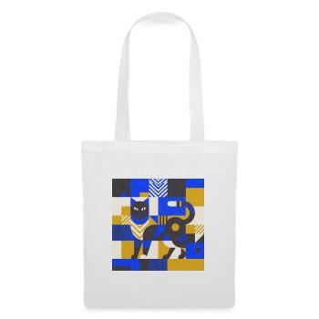 Katz-Mosaik in Blau-Gold - Stoffbeutel - Weiß - Vorne