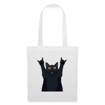Metal Cat – Black Cat Shows Horns - Tote Bag - white - Front