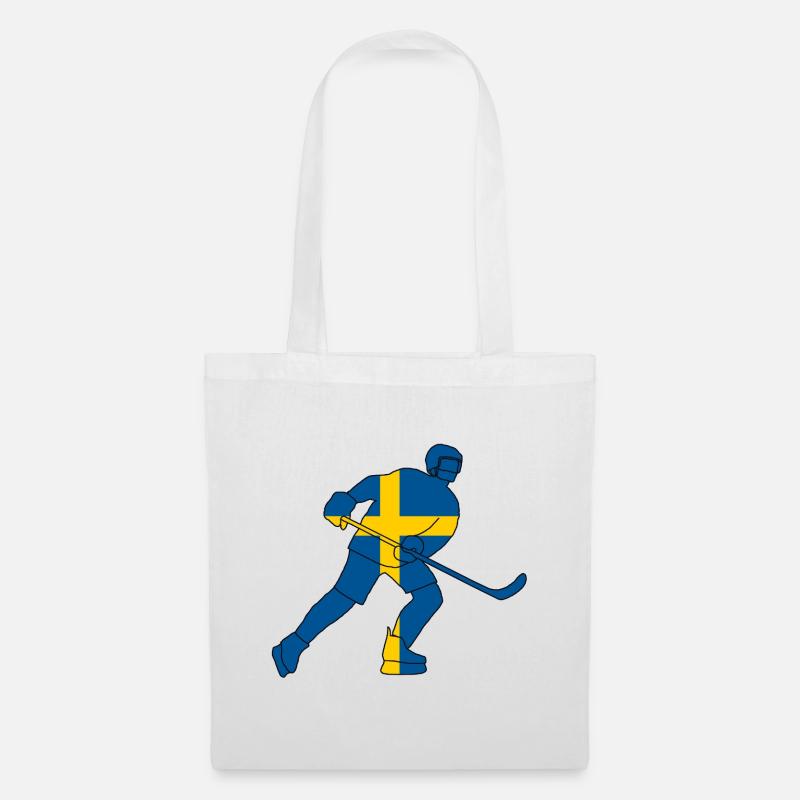 Eishockeyspieler mit schwedischer Flagge - Stoffbeutel - Weiß