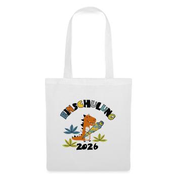 Einschulung 2026 - Dino mit Schultüte - Stoffbeutel - Weiß - Vorne