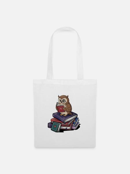 Bücherwurm-Eule-Vogel liest Bücher Kunst - Stoffbeutel - Weiß