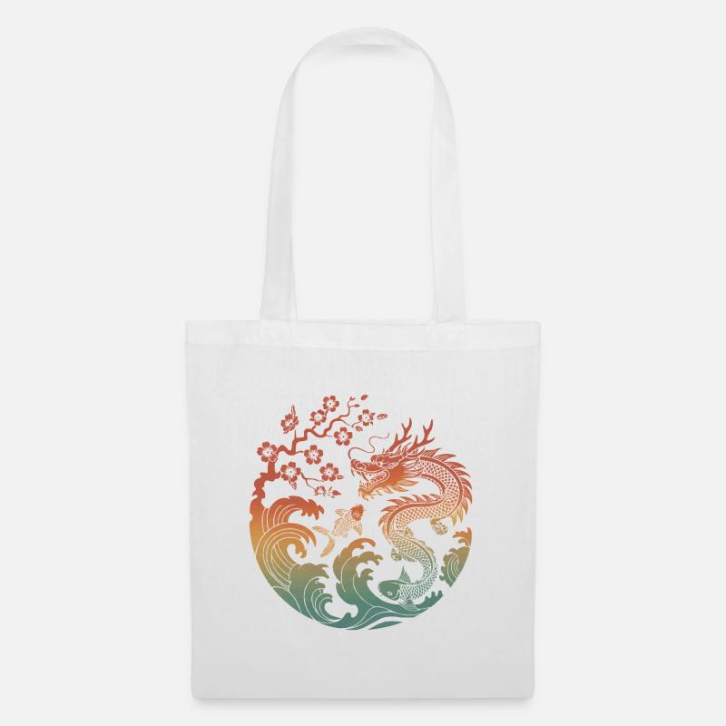 Conception du cercle Dragon & Koi - Sac en tissu - blanc