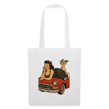 Pin-up rockabilly sur une voiture vintage dans un style rétro - Sac en tissu - blanc - Devant