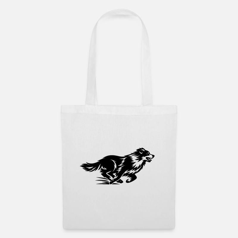Laufender Border Collie Silhouette - Stoffbeutel - Weiß