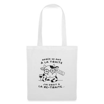 Retraite Humour : Vache Drôle (texte noir) - Sac en tissu - blanc - Devant