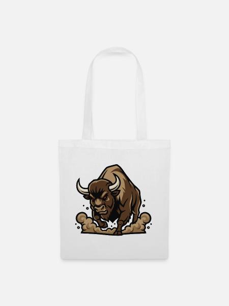 Wild Bison Charge Maskottchen Buffalo - Stoffbeutel - Weiß