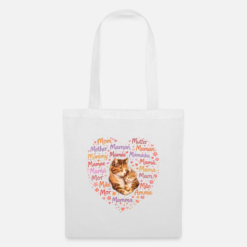 Katzen Mama Herz – Muttertag Geschenk Katze - Stoffbeutel - Weiß