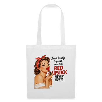 Pin-Up Girl Retro Design: Roter Lippenstift - Stoffbeutel - Weiß - Vorne