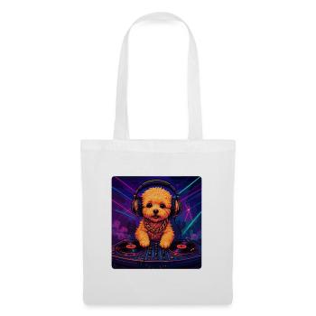 Maltipoo DJ: Süßer Hund mit Kopfhörern & Neon - Stoffbeutel - Weiß - Vorne