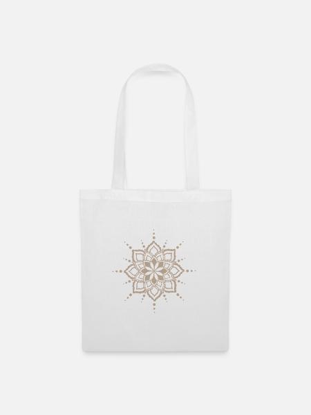 Beige Mandala Blütenblüte - Stoffbeutel - Weiß