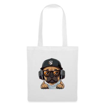 DJ chien avec casque - Sac en tissu - blanc - Devant