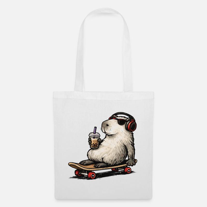 Capybara Skateboard Bubble Tea - Tote Bag - white