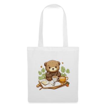 Cuddly bear reading with coffee - Tote Bag - white - Front