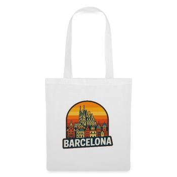 Barcelona Skyline Retro Sonnenuntergang Sagrada Familia - Stoffbeutel - Weiß - Vorne