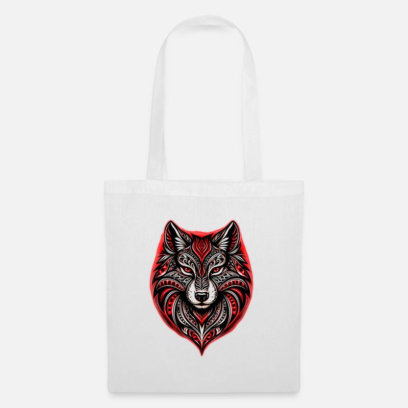 Rot-Schwarzer Stammeswolf - Stoffbeutel - Weiß