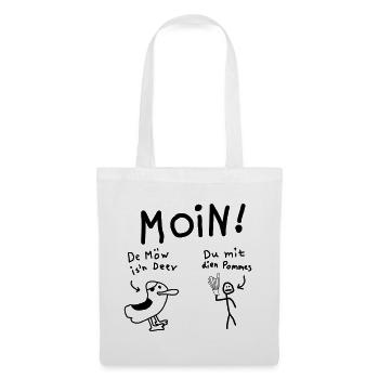 Moin Möwe Pommesdieb Lustig - Stoffbeutel - Weiß - Vorne