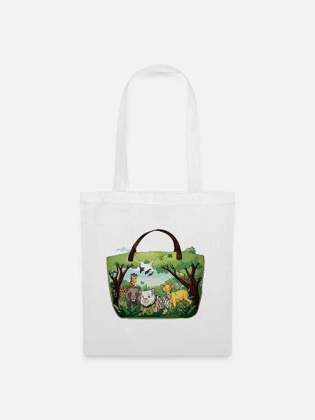 Jungle-Tierwelt Stofftasche - Stoffbeutel - Weiß