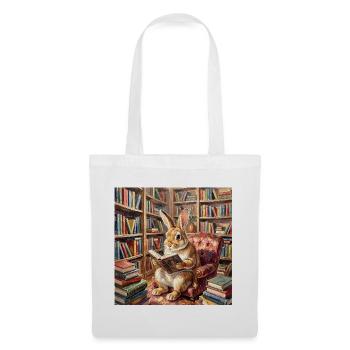 Library Rabbit Reading Portrait - Tote Bag - white - Front