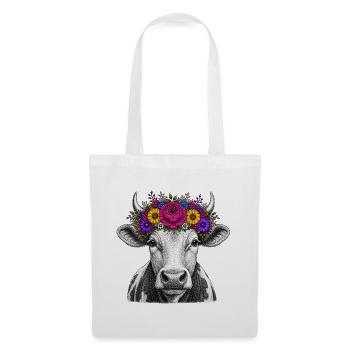 Kuh mit Blumenkrone - Stoffbeutel - Weiß - Vorne