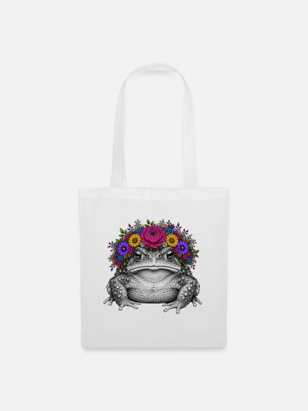 Kröte mit Blumenkrone - Stoffbeutel - Weiß