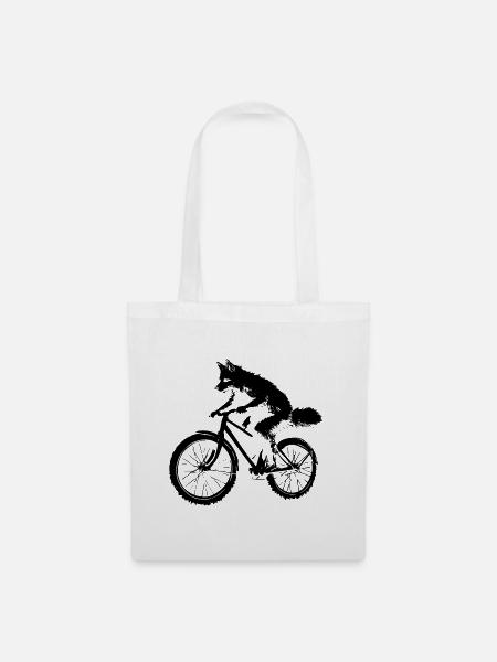Lustiges Fahrrad Fuchs  - Stoffbeutel - Weiß