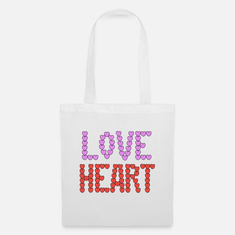 Love Heart-Typografie - Stoffbeutel - Weiß