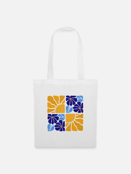 70s Retro Blumen & Sonne Design - Stoffbeutel - Weiß