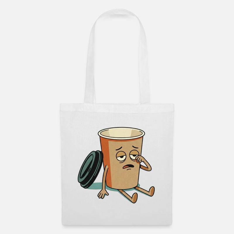 Erschöpfte Kaffeetasse-Figur - Stoffbeutel - Weiß