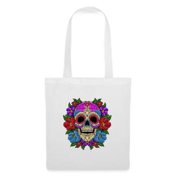 Calavera de Azúcar Floral - Arte Mexicano Vibrante - Sac en tissu - blanc - Devant