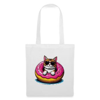 Katze im Donut mit Sonnenbrille - Stoffbeutel - Weiß - Vorne