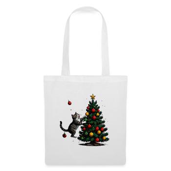 Katzenfreund am Weihnachtsbaum - Stoffbeutel - Weiß - Vorne