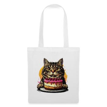 Fête du gâteau d’anniversaire du chat - Sac en tissu - blanc - Devant