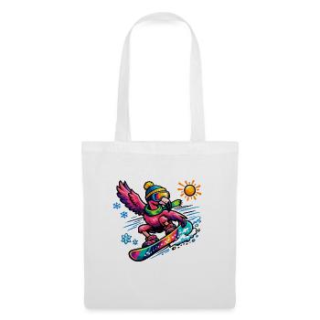 Snowboard de flamant rose en pleine splendeur hivernale - Sac en tissu - blanc - Devant