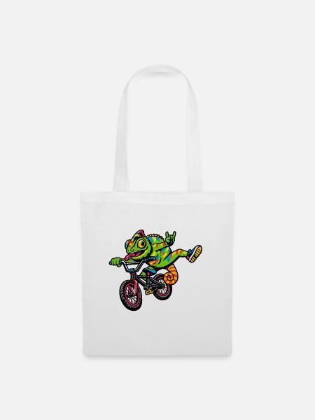Gecko auf BMX: bunte Fahrt - Stoffbeutel - Weiß