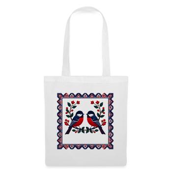 Motif de broderie de duo d’oiseaux rouge-bleus - Sac en tissu - blanc - Devant